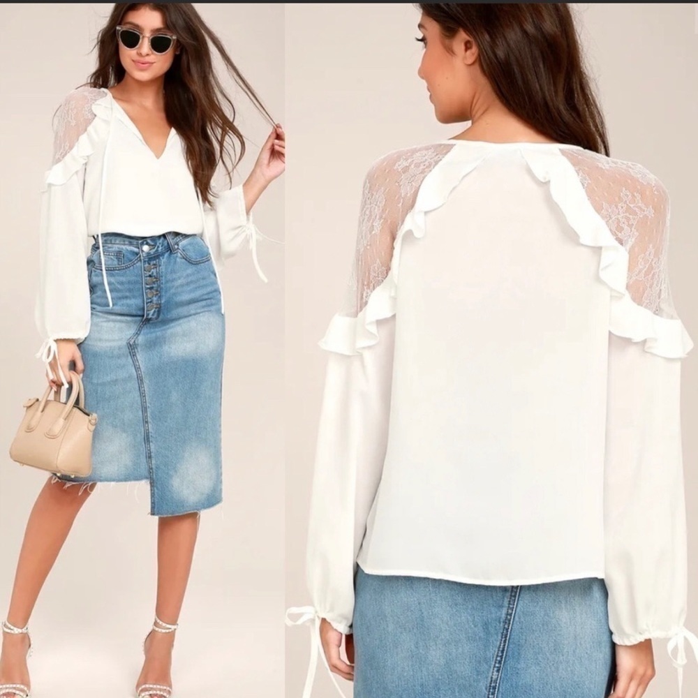 Lulus Glorious Day White Lace Long Sleeve Top - Picture 2 of 5